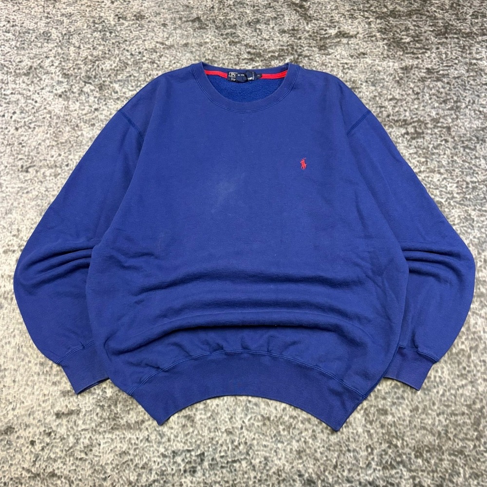 VTG Polo Ralph Lauren Crewneck Sweatshirt Mens Medium Royal Blue Pony 90s